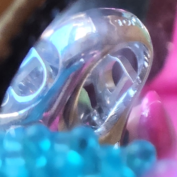 DIOR GLAM Turquoise Blues Silver MEGA Sparkly Rhinestones Gaudy Cocktail RING 2" - Picture 9 of 16